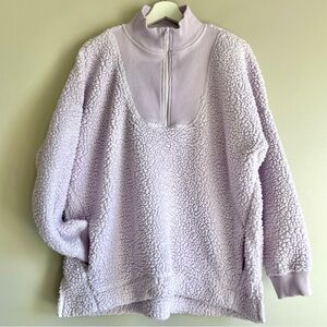 Aerie Dream Sherpa 1/4 Zip Sweatshirt pullover lilac purple teddy large fleece
